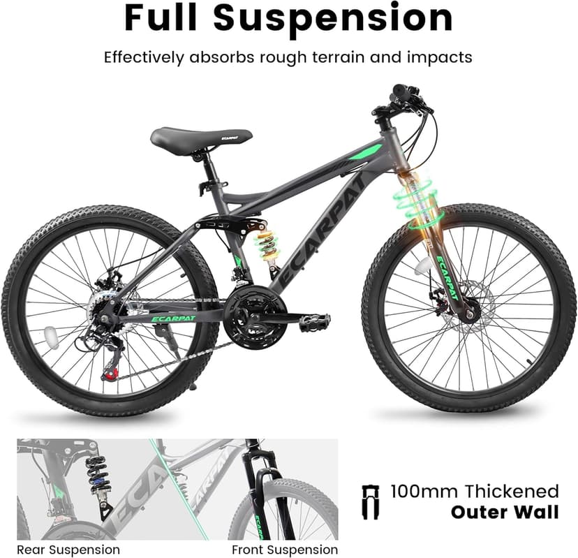 27.5 Inch Full Suspension Mountain Bike, Front & Rear Shock Absorbers, Mechanical Disc Brakes, 21-Speed Steel Frame, for Men & Women, Outdoor & Fitness Cycling