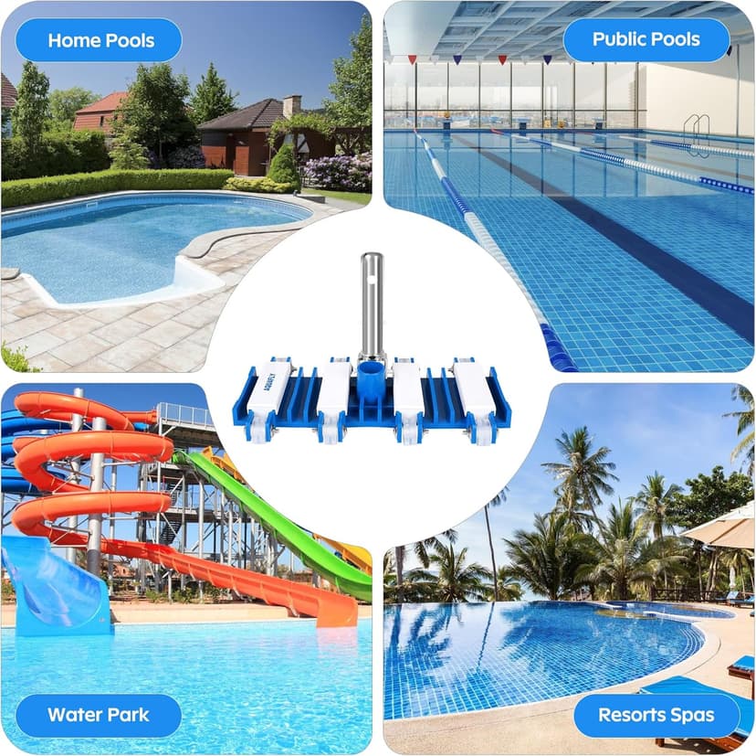 Pool Vacuum Head, Manual Cleaning Vacuum with Wheels 14'' Heavy Duty Handle Pool Vacuum Heads for Inground & Above Pools with Flexible Swivel, Swimming Pool Head for Absorb