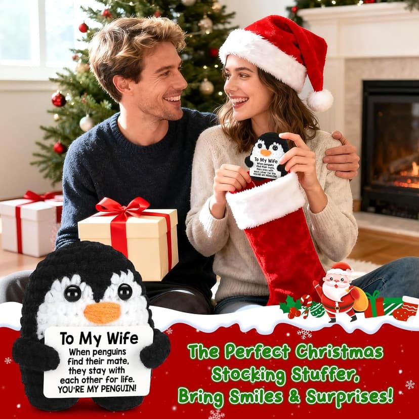 Gifts for Her Wife from Husband Birthday Christmas, To My Wife Handmade Crochet Emotional Mini Funny Penguin, Romantic Wedding Anniversary Valentines Gifts for Women Her, Small Cute Love Sign Decor