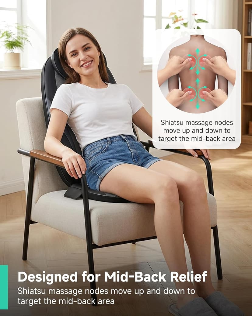 Snailax 2026 Upgraded Shiatsu Roller Back Massager with Heat Massage Chair Pad Kneading Back Massager for Pain Relief Deep Tissue Chair Massage Pad for Office Home