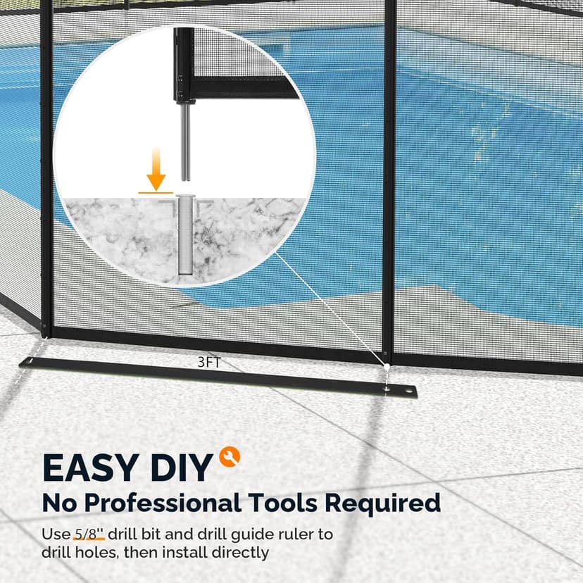 VINGLI Pool Fence 5Ft x 48Ft Swimming Pool Fence in Ground Pool Safety Fencing, Black