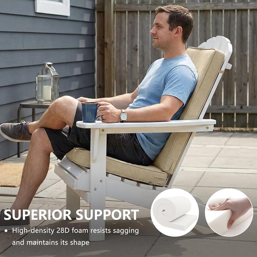 Adirondack Chair Cushions Set of 2 - Removable Covers, Water-Repellent & Fade-Resistant Faux Linen, Securing Straps, Non-Slip Bottom, Fit for Most Outdoor Adirondack & Rocking Chairs - Nature