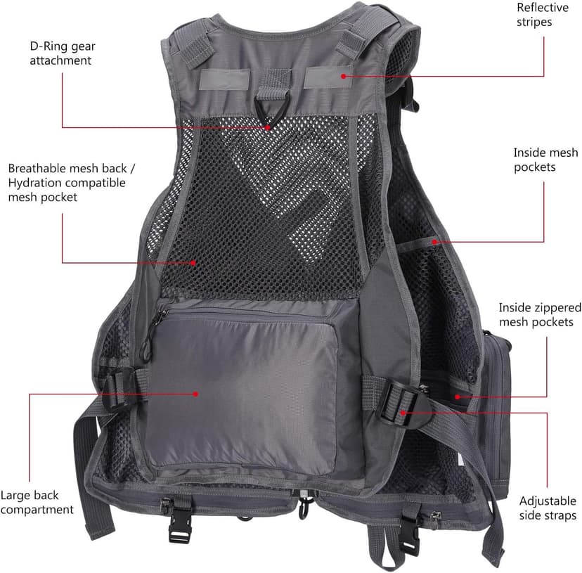 BASSDASH Strap Fishing Vest Adjustable for Men and Women, for Fly Bass Fishing and Outdoor Activities