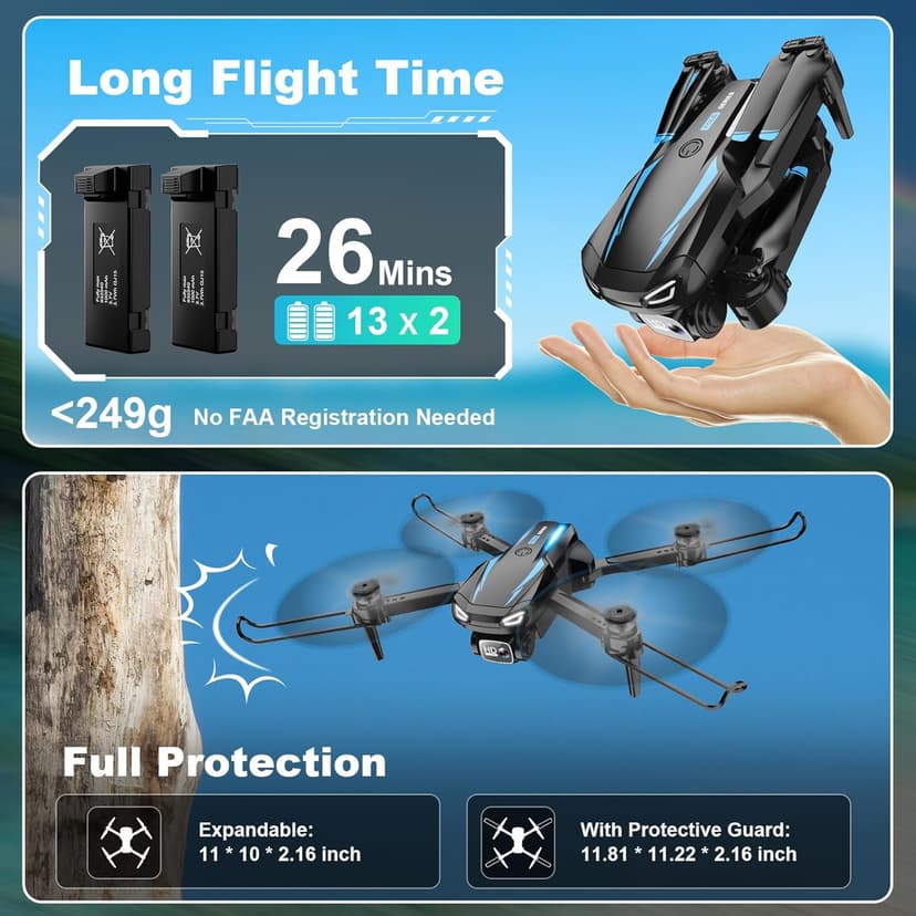 Drone with 1080P Camera, Foldable Remote Control Quadcopter for Adults Beginners, Mini Drone with Stable Hover, Waypoint Fly, 3D Flips, One Key Start, 2 Batteries, Easy to Fly Indoors & Outdoors