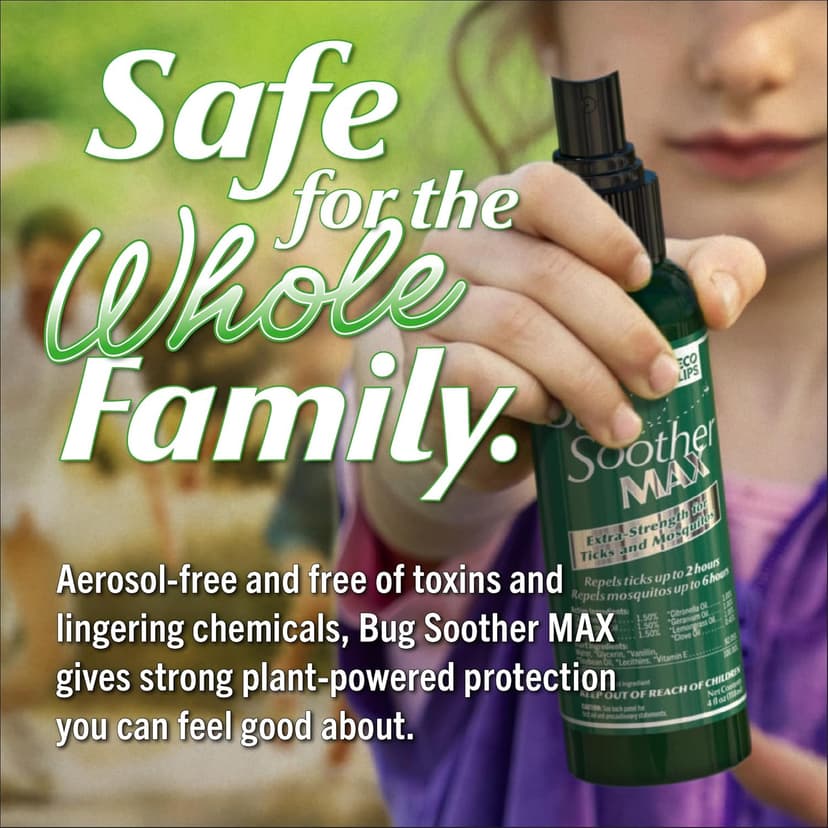 Bug Soother® MAX Natural Tick & Mosquito Repellent Spray – DEET-Free Extra Strength Outdoor Bug Protection, Plant-Based Formula – Made in USA (3ct 4 oz Bottles + 1 oz Bonus)
