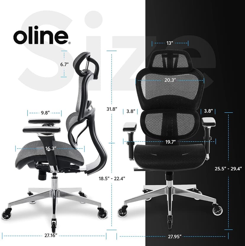 Oline ErgoPro Ergonomic Office Chair, Rolling Desk Chair with 4D Adjustable Armrest, 3D Lumbar Support, Blade Wheels, Mesh Computer Gaming Executive Swivel Chairs Chair (Black)
