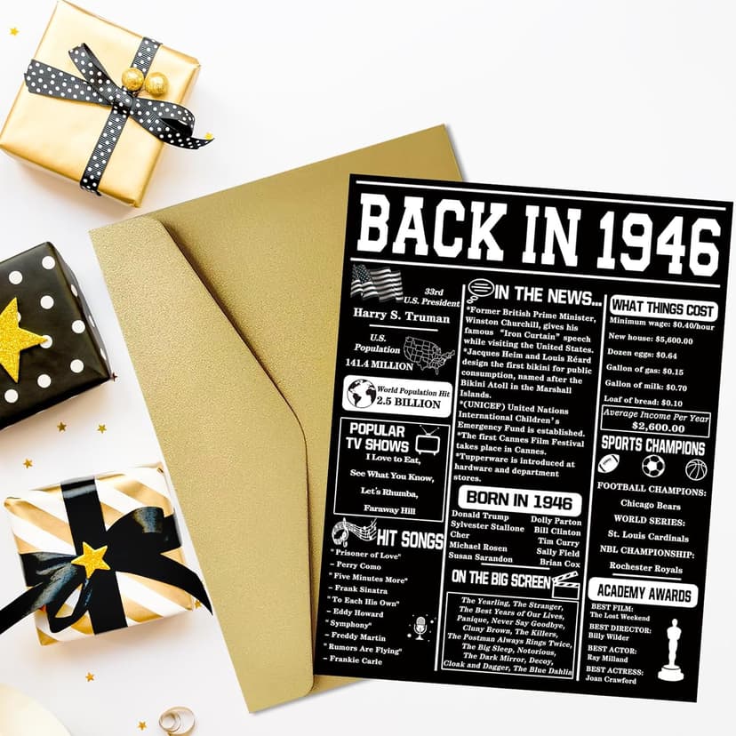 Asmallgf Happy 80th Birthday Gifts for Grandpa Grandma, Giant Big Eighty Years Old Bday Card for Women Men, Vintage 80 Husband Wife Bday Decorations