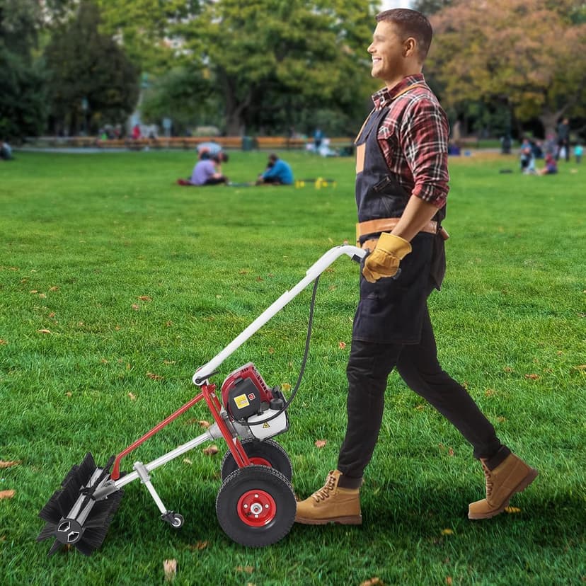 4 Stroke Gas Powered Lawn Sweeper,23.6 Inch Hand Push Sweeper for Leaves and Debris, Hand Push Yard Cleaner with Adjustable Handle for Driveway, Patio, Artificial Grass