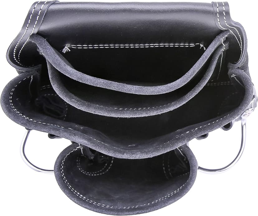 LAUTUS Oil Tanned Leather Tool Pouch Bag | Black | Carpenter, Construction, Framers, Handyman | 10 Pockets, 2 Hammer Holders | 100% Leather