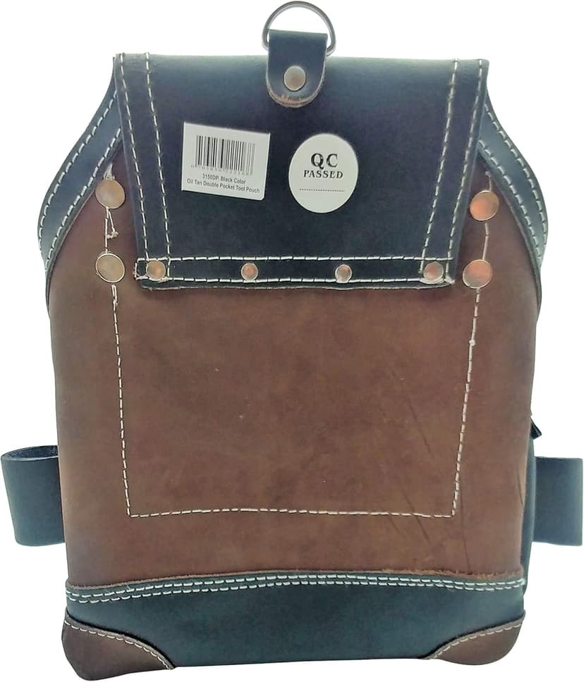 LEATHER GOLD Nail Pouch | Leather Tool Pouch 3150DP, 5 Pockets, Black, Oil-Tanned Leather, Heavy Duty Carpenter Tool Belt with Reinforced Seams and 2 Snap Loops