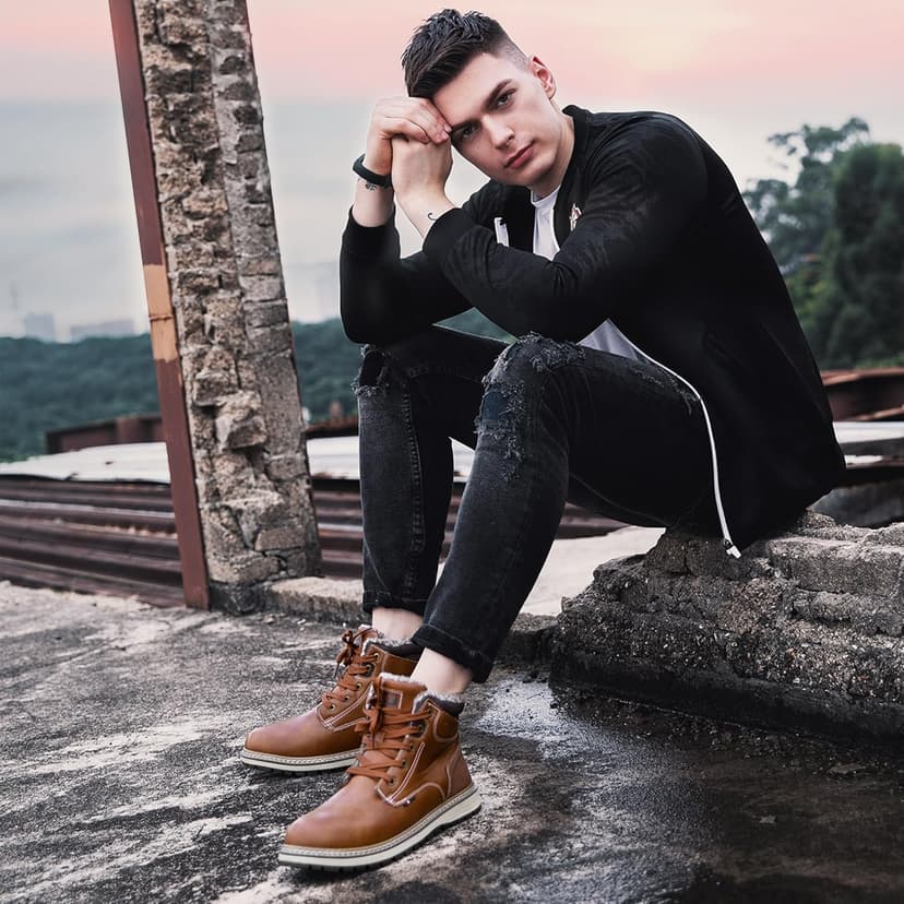 ARRIGO BELLO Mens Winter Boots Snow Casual Booties Warm Fur Mesh Lined Ankle Outdoor Lightweight Non-Slip Trekking Walking Leather Shoes