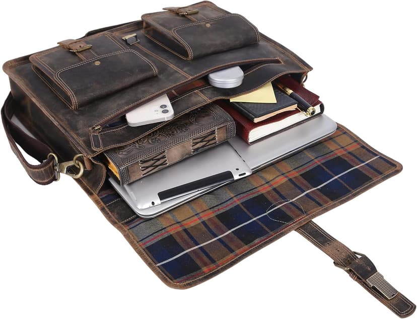 Leather briefcase 18 inch laptop messenger bag for men and women best satchel office bag