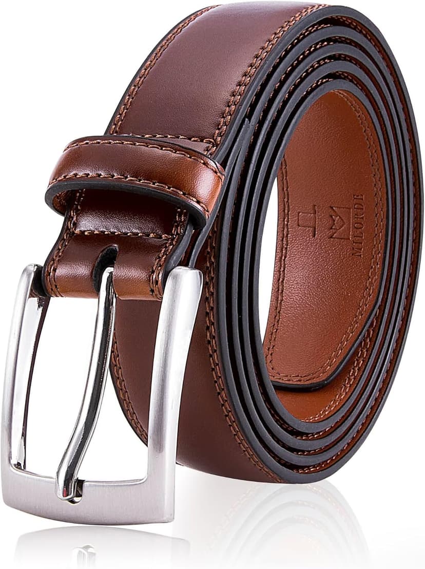 MILORDE Men's Genuine Leather Dress Belt, Handmade, 100% Cow Leather, Fashion & Classic Designs for Work Business and Casual