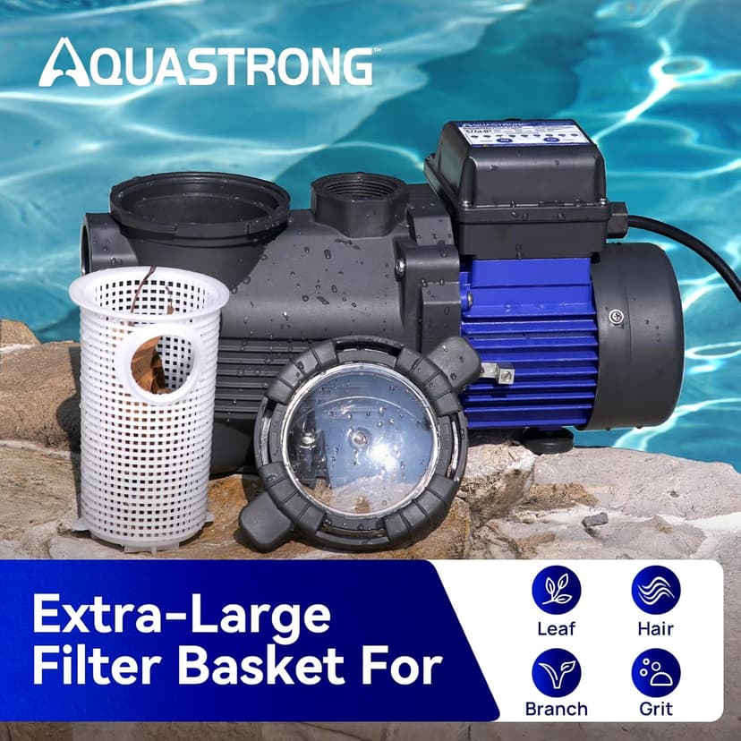 AQUASTRONG Above Ground Pool Pump 115v High Flow 1.25"&1.5''adapter Powerful Self Primming Swimming Pool Pumps with Filter Basket,4332GPH 3/4 HP with Timer