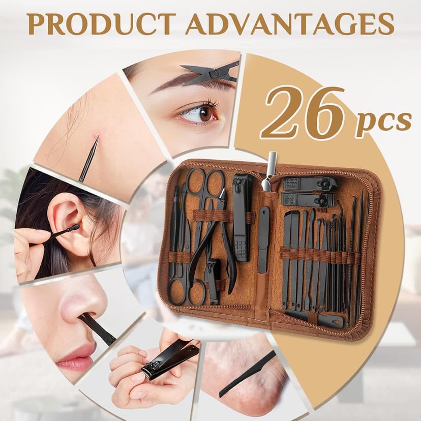 Manicure Set Professional Nail Clipper Kit-26 Pieces Stainless Steel Manicure Kit,nail Care Tools with Luxurious Travel Case