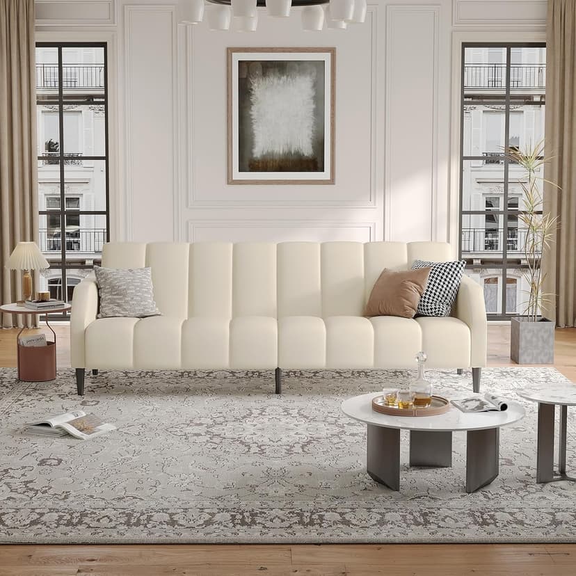 Fadware Faux Leather Couch, Convertible Futon Sofa Bed with Adjustable Backrest, Mid Century Leather Sofa Loveseat with Side Pockets& Metal Leg, Modern Leather Sleeper Sofa for Living Room Bedroom