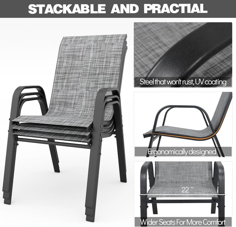 Patio Chairs Set of 6, Stackable Outdoor Dining Chairs for All Weather Textilene Fabric & Metal Frame, Outdoor Chairs Set for Backyard Deck Garden