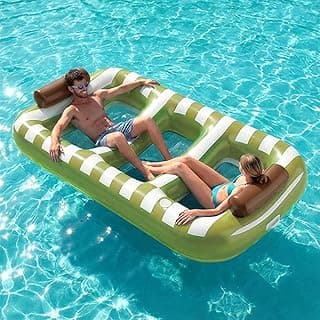 Funscape Large Inflatable Pool Floats, 87" x 53" Water Floating Hammock Tanning Pool Louger Adults, Outdoor Sun Bathing Tan Bed Mesh Mat, Swim Water Raft Floatie Summer Beach Lake Party Gifts (Green)