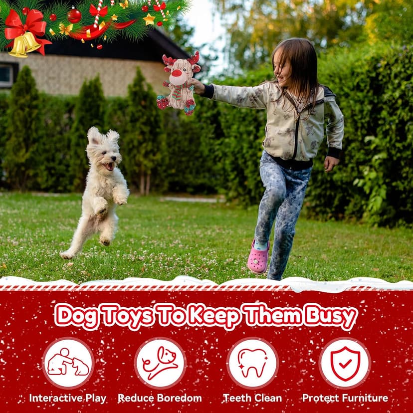 loncoldy Christmas Dog Toys, Funny Squeaky Reindeer Toy with Crinkle Paper Attract Pets, Interactive Plush Chew Toys, Adorable Christmas Elk Dog Gifts for Small Medium Large Dogs B09QHY2RQH