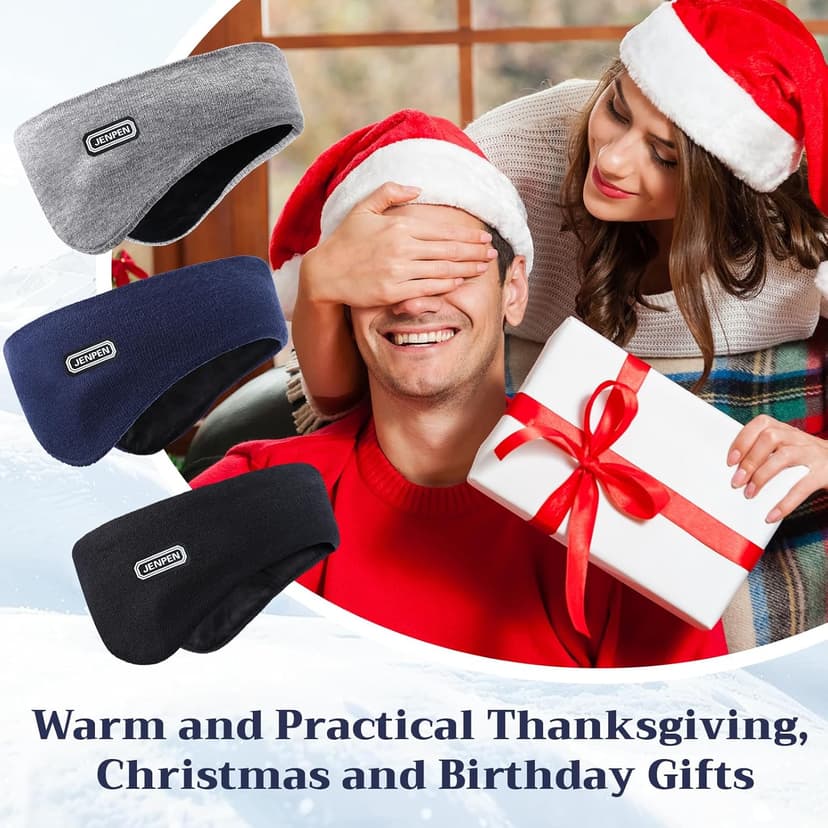 JenPen 3 Pcs Double-layer Ear Muffs for Winter Ear Warmers Headband for Men Women Knit Fuzzy Lined for Adult Running Cycling Ski (Black,Light Grey,Navy Blue)