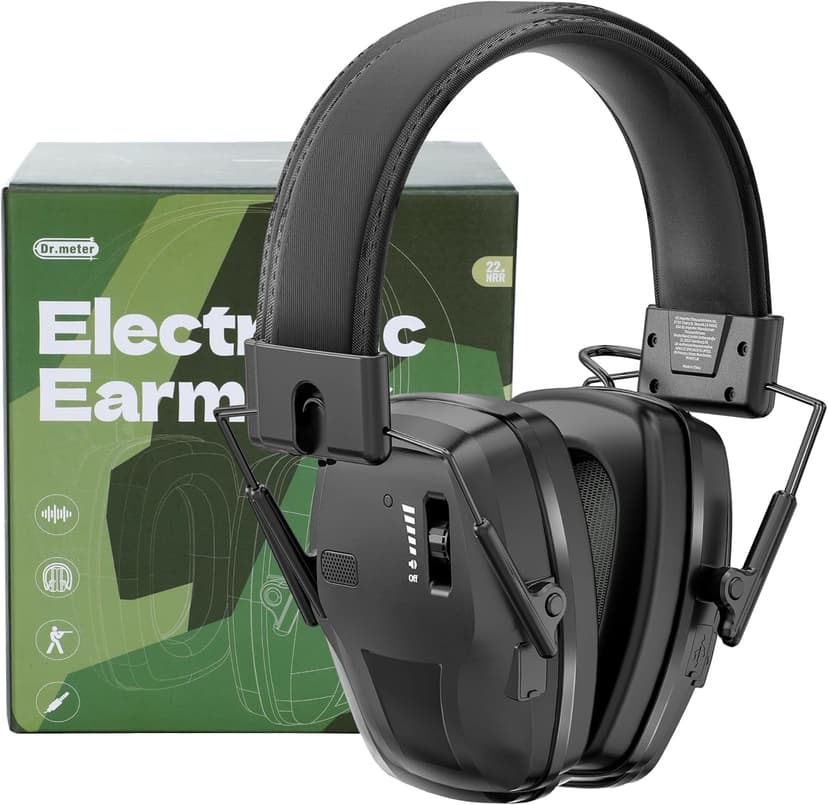 Rechargeable Shooting Protection Earmuffs with 4X Sound Amplification, Automatic Noise Cancelling Headphones Electronic Ear Muffs Music Volume Adjustable Folding for Hunting Racing Mowing