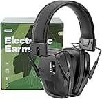 Rechargeable Shooting Protection Earmuffs with 4X Sound Amplification, Automatic Noise Cancelling Headphones Electronic Ear Muffs Music Volume Adjustable Folding for Hunting Racing Mowing