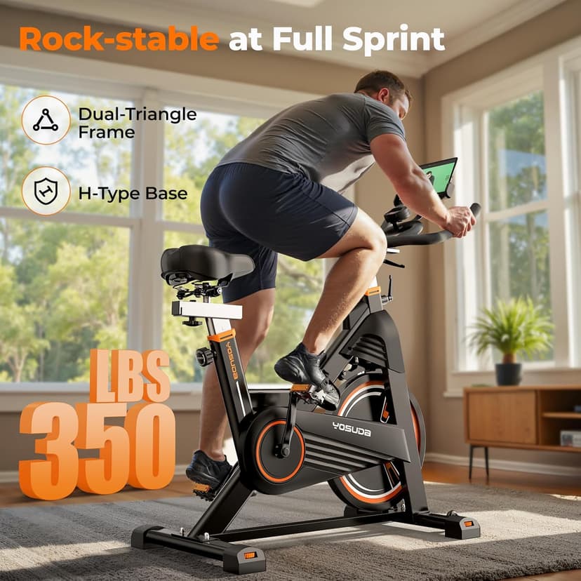 YOSUDA PRO Magnetic Exercise Bike 350 lbs Weight Capacity - Indoor Cycling Bike Stationary with Comfortable Seat Cushion, Silent Belt Drive 010C