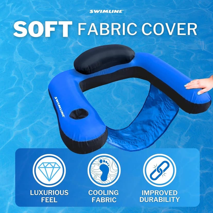 SWIMLINE ORIGINAL Fabric Covered U-Seat Inflatable Pool Lounger | With Comfortable Sling Seat, Back Rest, and Built In Cup Holder | For Pool, Beach, Lake, and More