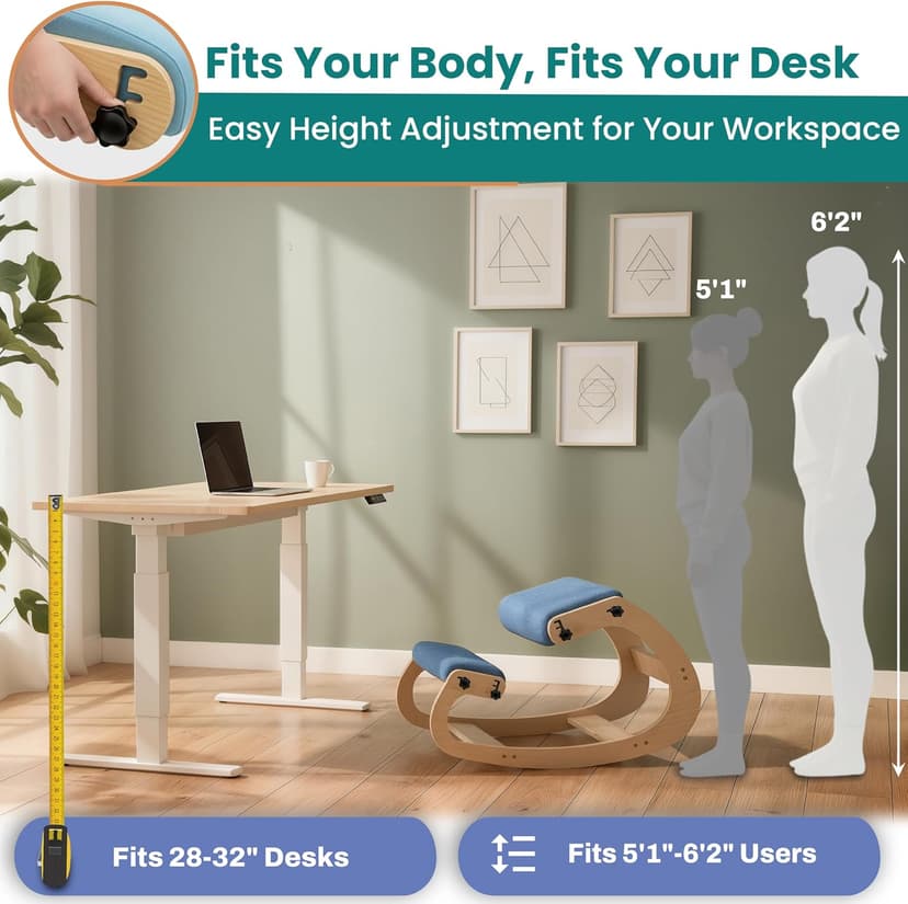 NYPOT Ergonomic Kneeling Chair with Adjustable Seats - Knee Chair for Posture Correction & Kneel Rocking Stool for Desk - Back Pain Relief for Home and Office, Supports 250 pounds - 5 Years Warranty
