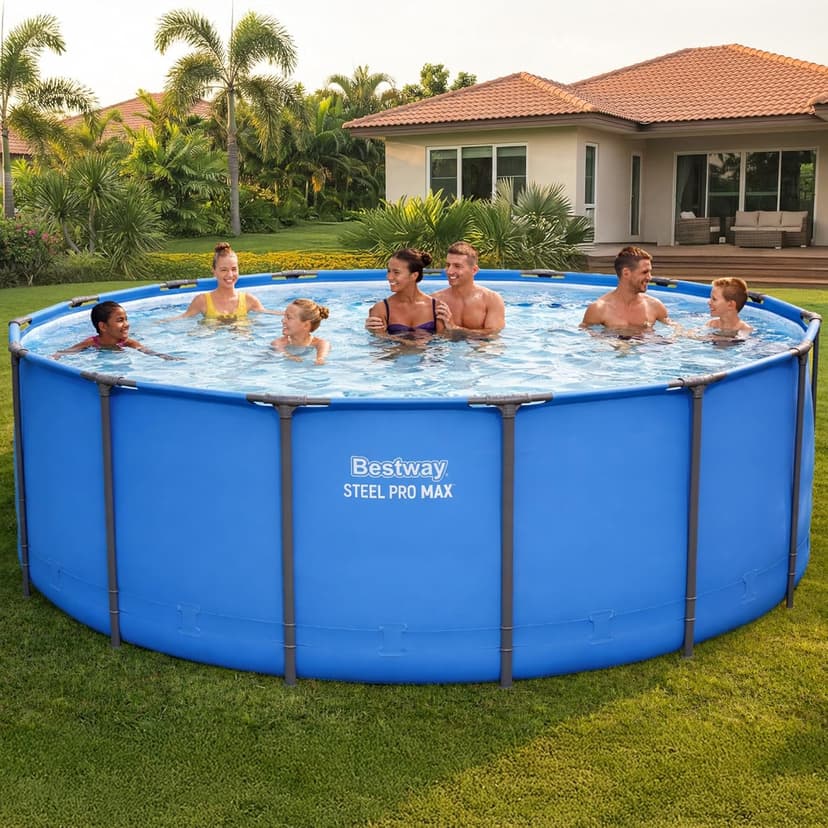 Bestway Steel Pro MAX 15’ x 48" Above Ground Pool, Round Metal Frame Outdoor Swimming Pool for Backyard, Blue, Pool ONLY