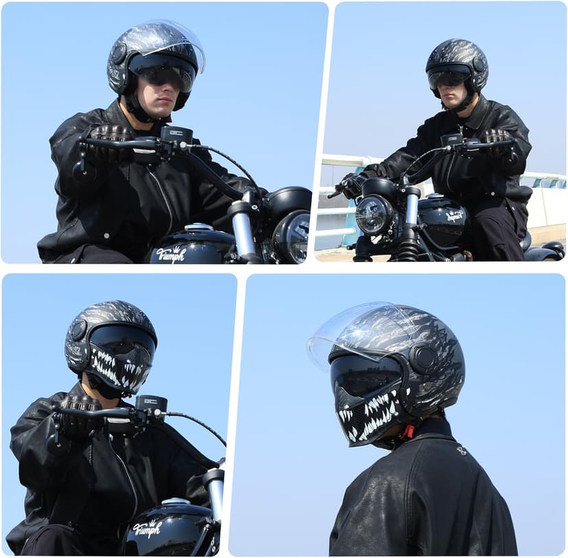 TRIANGLE Convertible Full Face Motorcycle Helmet DOT Approved for Men Women, Multi-Configuration 3/4 Open Face Street Bike Helmet with Internal Tinted Sunshield, Includes Storage Bag