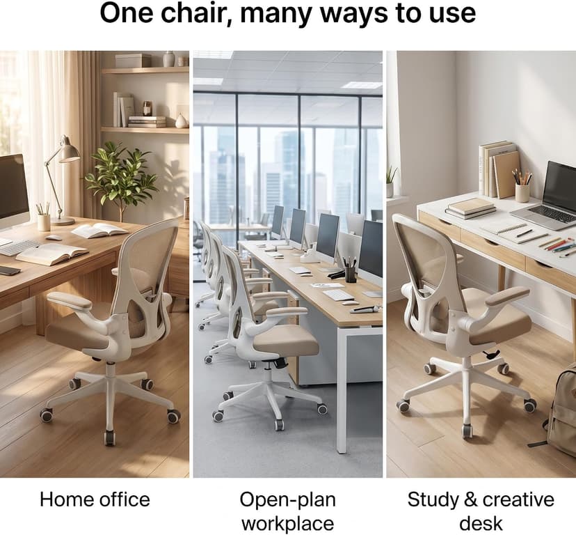 Ergonomic Office Chair with Adjustable Lumbar Support & Flip-Up Armrests - High Back Computer Desk Chair with Thickened Seat Cushion, Rolling Wheels for Home/Office Study Work