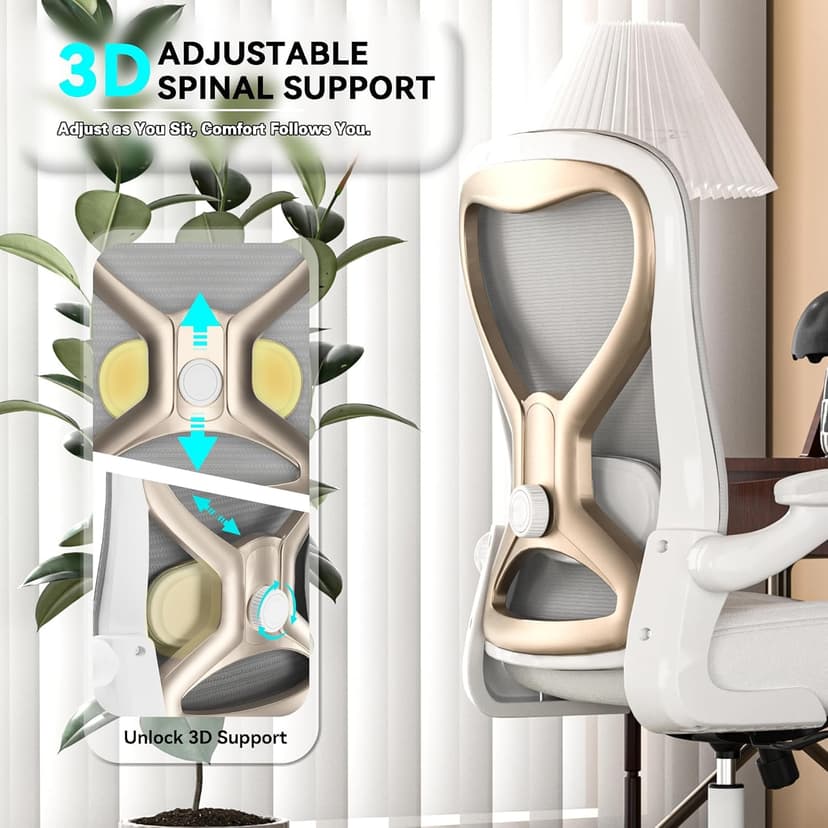 Office Desk Chair with Ergonomic Lumbar Support, Extra-Thick Seat Cushion, Flip-up Arms, Breathable Mesh Back, Computer Task Chair for Home Office