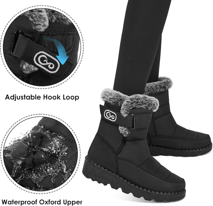 Ablanczoom Womens Winter Snow Boots With Warm Fur Lining Comfortable Booties Non Slip Waterproof Outdoor Shoes