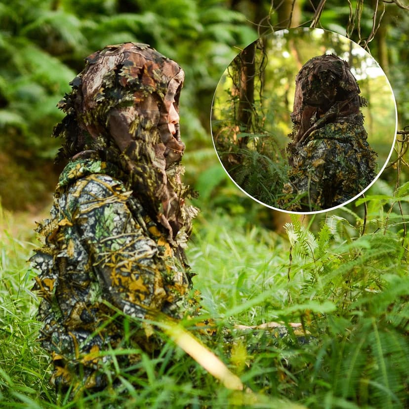 EAmber Ghillie Camouflage Leafy Hat 3D Full Face Mask Headwear Turkey Camo Hunter Hunting Accessories
