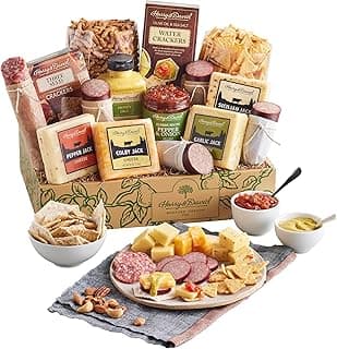 Harry & David Ultimate Meat And Cheese Gift Box, Food Gift Basket, Charcuterie Platter With 4 Cheese Blocks, 4 Sausages, 5 Sets Of Crackers, Sesame Sticks, Relish & Honey Mustard Sauces