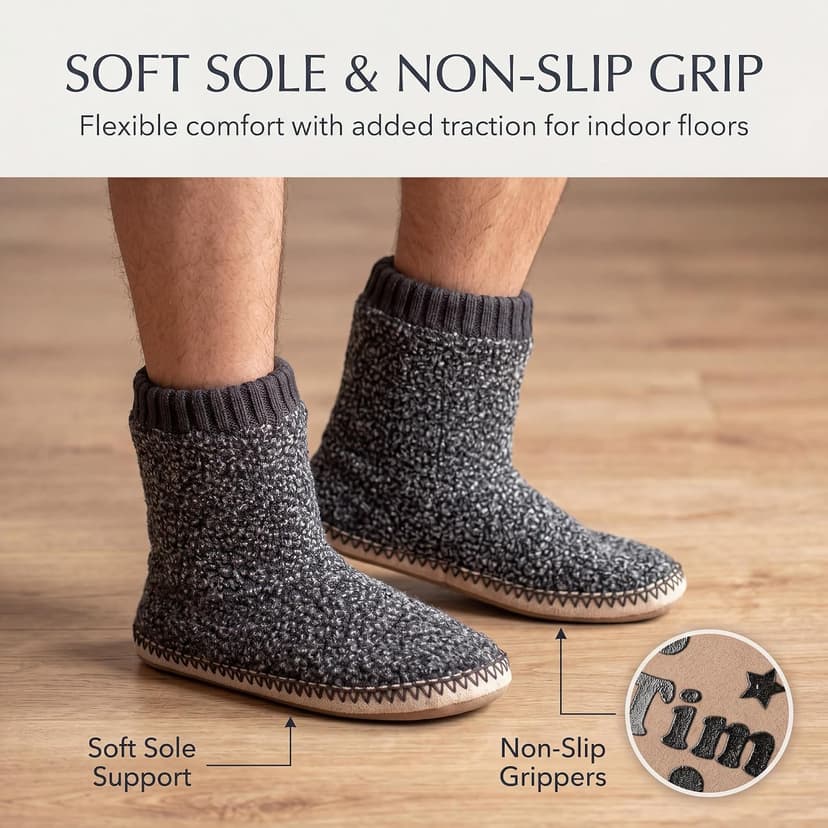 Textured knit upper, fuzzy lining, ankle-high coverage and cushioned insole for cold floors; machine washable cosyone1997 Boot Slippers for Men Indoor Non Slip Soft Sole B0C5F5SNB7