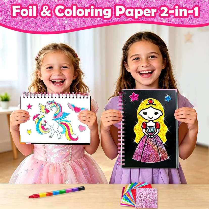 Mess-Free & No-Glue Activity,Kids Ages 4-10 Create 16 Sparkly Princess Unicorn Pictures,Halloween Toy & Birthday Gift for Kid FUNNYB&G Foil Art Craft Kit for Kids, Halloween Crafts Gift Toy for Kids B0DK6DYYD8