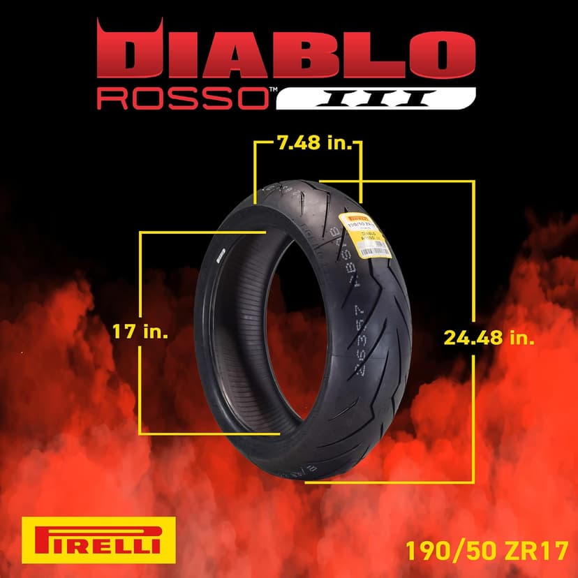 Pirelli Diablo Rosso III Motorcycle Tire Set: 120/70 ZR 17 M/C Front & 190/50 ZR 17 M/C TL Rear- High Performance, Durable for Sport/Street Bikes (2 Pack)
