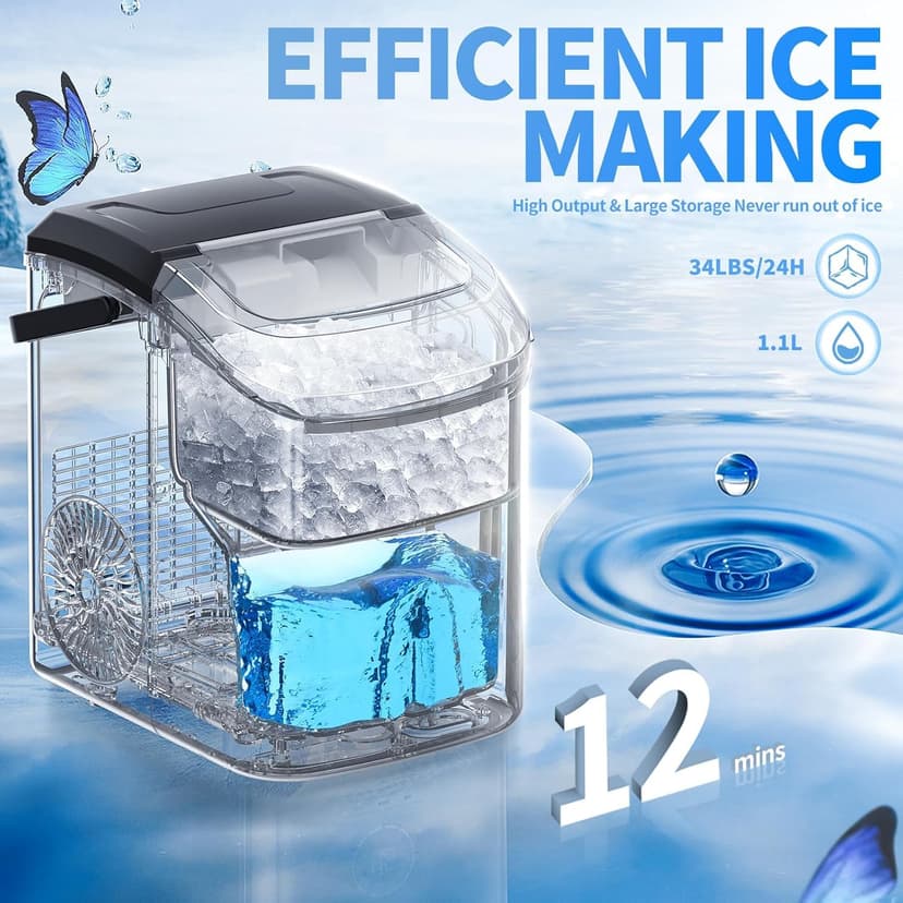 Antarctic Star Nugget Ice Maker Countertop with Soft Chewable Ice, Portable Sonic Ice Maker with Basket and Scoop, Removable Top Cover, Auto-Cleaning for Home/Party/RV/Camping (Stainless Steel Black)