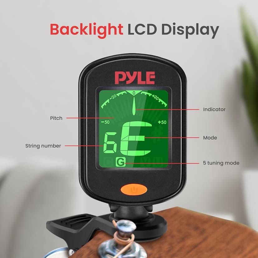 Pyle Digital Guitar Tuner Clip On, High Accuracy Chromatic Tuner for Electric and Acoustic Guitars, Bass, Violin, Ukulele, Adjustable and Rotatable, Auto Shut-Off Function