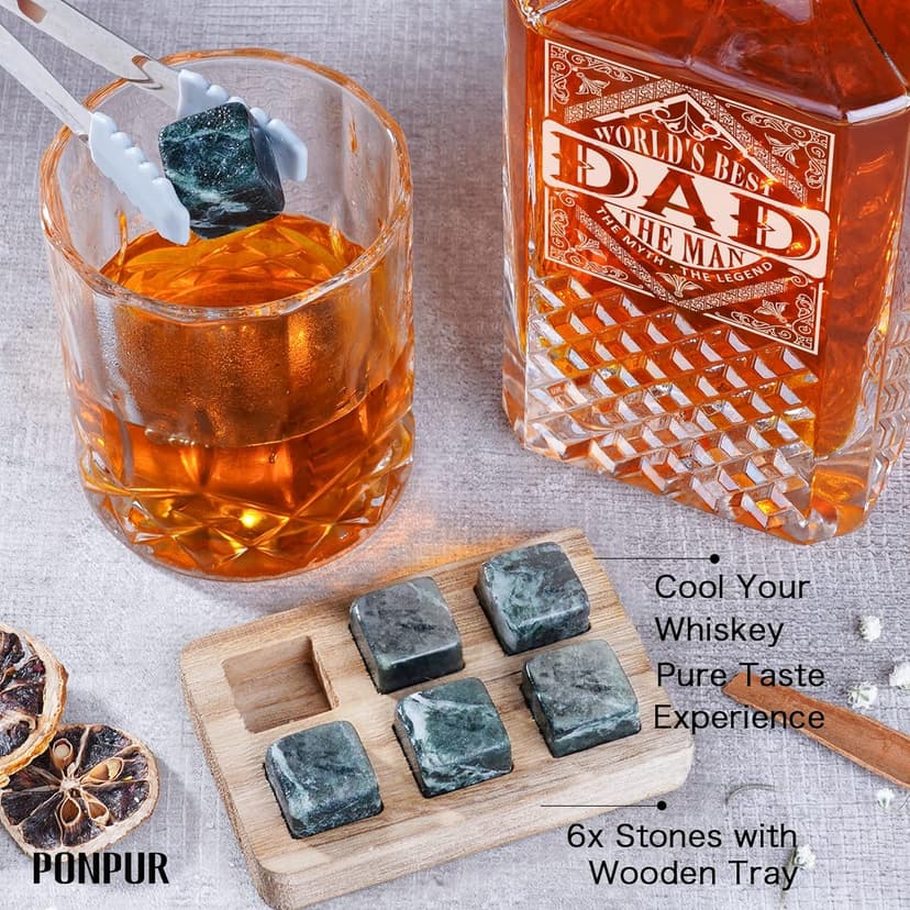 PONPUR Gifts for Men Dad Stocking Stuffers, Whiskey Decanter Set with 2 Glasses, Unique Cool Dad Birthday Gift from Daughter Son, Best Christmas Retirement Present for Man Father