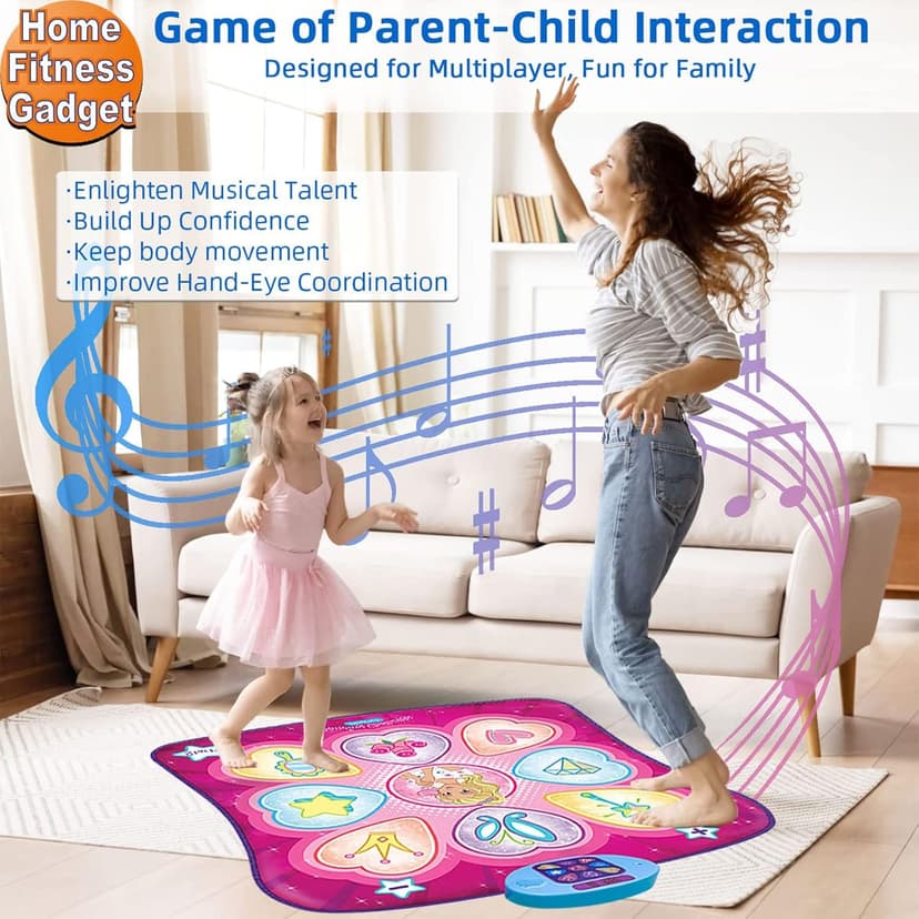 SUNLIN Dance Mat - Rhythm Step Play Mat - Dance Game Toy Pad with LED Lights, Gift for Kids Girls 3-12, Adjustable Volume, Built-in Music, 3 Challenge Levels
