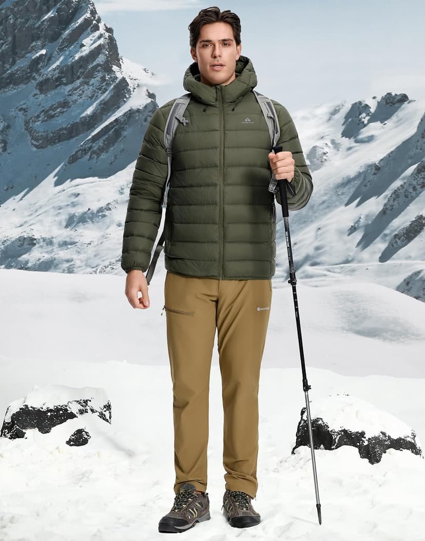 Pioneer Camp Men's Down Puffer Jacket with Hood Lightweight Packable Warm Insulated Thermal Puffy Winter Coat Ski Travel