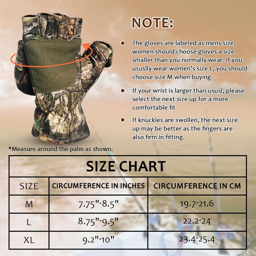 Favuit Camouflage Hunting Gloves Convertible Fingerless Mittens Pro Anti-Slip Windproof Camo Glove Archery Accessories for Hunting Camping Hiking Climbing Outdoors Gear