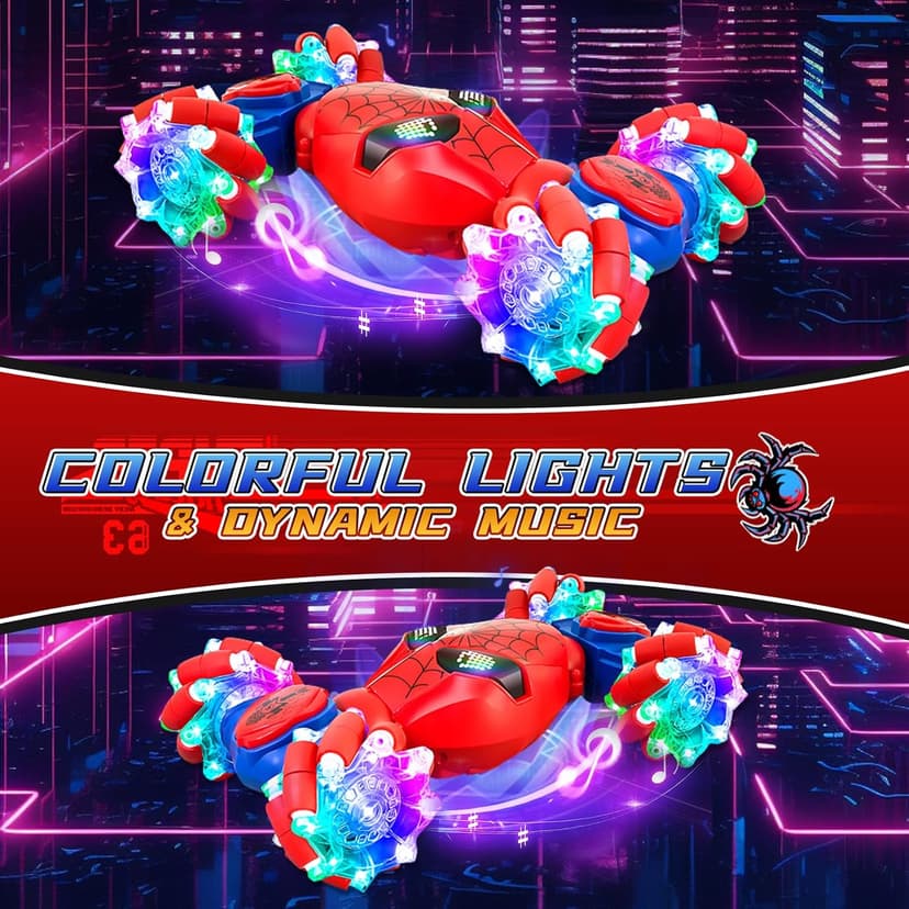 S-pider Rc Gesture Sensing Stunt Car Toys for Boys 4-14 Years Old, Drift Hand Control Remote Control Cars with Light & Music, 360°Rotation Double Side Cars Birthday Gifts for Kids Age 5 6 7 8 9 10 11