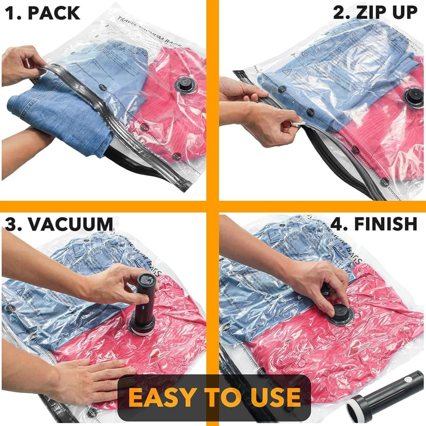 SpaceAid Travel Vacuum Bags for Luggage with Electric Pump, 24 Pack Vacuum Seal Bags for Clothing Travel, Space Saver Compression Bag for Backpack and Suitcase