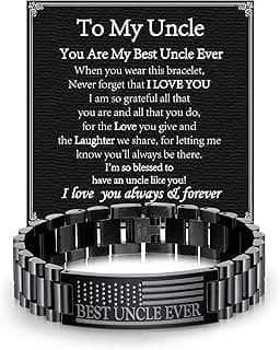 P. BLAKE Gifts for Best Ever Dad Husband Boyfriend Son Uncle, Stainless Steel American Flag Watch Band Link Bracelet Christmas Stocking Stuffers Jewelry Gifts for Men Him