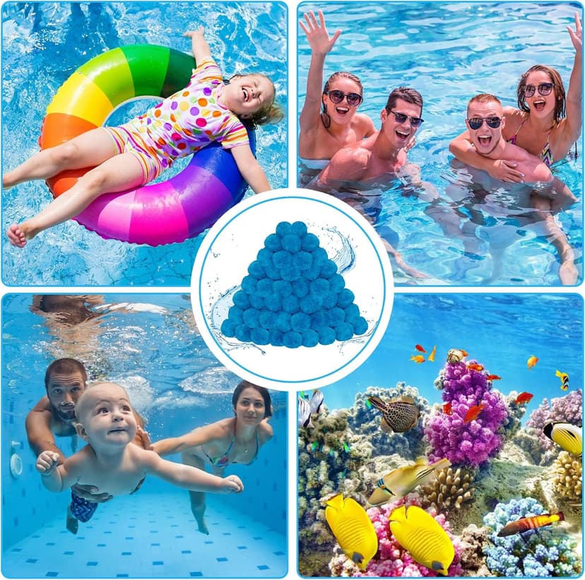WLLEYAY 4 lbs Pool Filter Balls, New Upgrade Efficient Swimming Pool Filter Sand Alternative, Reusable Eco-Friendly Blue Filter Media Balls, Replace 150 lbs Filter Sand, Lasts for Several Seasons