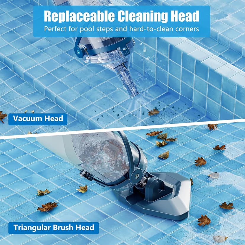 Pool Vacuum for Above Ground Pool with a Telescopic Pole, Running time up to 1H, T403 Handheld Rechargeable Pool Cleaner with Powerful Suction up to 18.5 gallons/min, Ideal for Leaves, Debris
